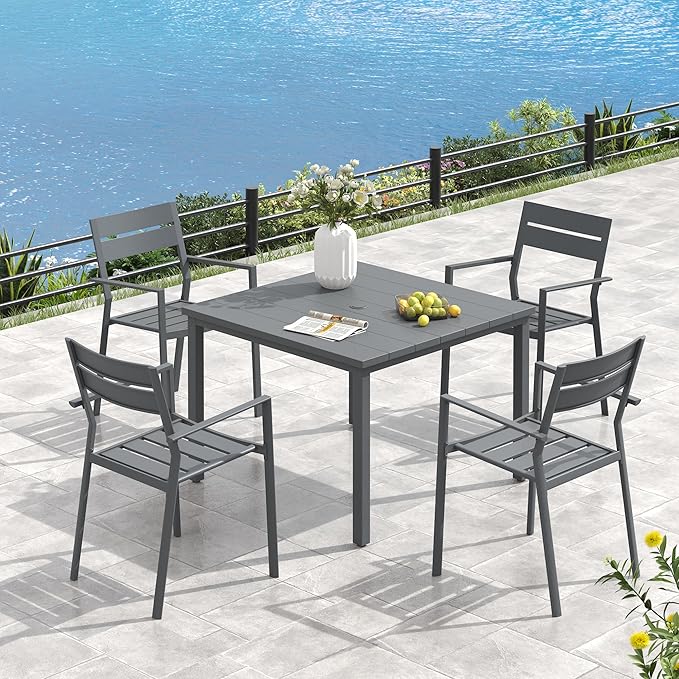 VICLLAX Patio Dining Set 5 Pieces Outdoor Furniture Table and 4 Textilene Chairs