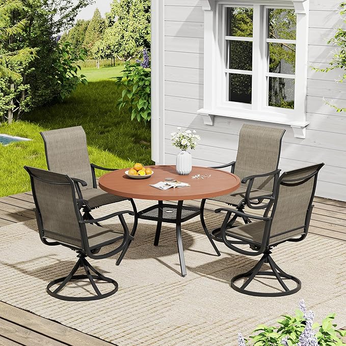 Vicllax Outdoor Dining Table Set of 4/8, Plastic Round Table 41.7" / 56.3" with Swivel Dining Chairs