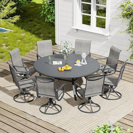 VICLLAX 9 Pieces Outdoor Dining Set, Swivel Dining Chairs Set of 8 and Round Patio Table