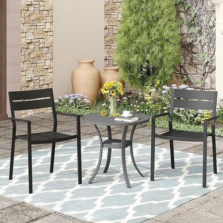 Vicllax Outdoor Patio Bistro Set of 2, Metal 27.6" Round Table and Stackable Dining Chair