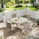 Vicllax Juego de comedor para exterior de 5 piezas con mesa redonda de metal de 42" y 4 sillas giratorias acolchadas