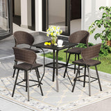 Vicllax 3/5 PCS Outdoor Swivel Bar Set, Patio Wicker Bar Chairs and Square Bar Table