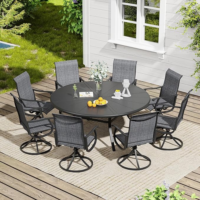 VICLLAX 9 Pieces Outdoor Dining Set, Swivel Dining Chairs Set of 8 and Round Patio Table
