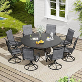 VICLLAX 9 Pieces Outdoor Dining Set, Swivel Dining Chairs Set of 8 and Round Patio Table