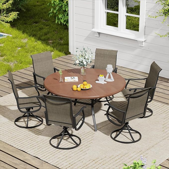 VICLLAX 5/7 Pieces Outdoor Dining Set, Swivel Dining Chairs Set of 4/6 and Round Patio Table