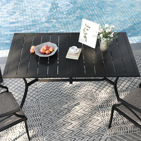 Vicllax Juego de comedor de exterior de 7 piezas con sillas con reposabrazos apilables y mesa de comedor extensible