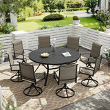 Vicllax 7/9 Pieces Outdoor Dining Set, Metal Round Dining Table and Premium Paddad Swivel Chairs