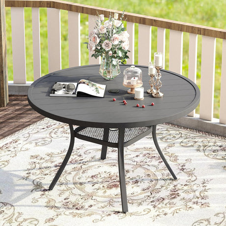 Vicllax Outdoor Round Metal Dining Table with Umbrella Hole for 4, 6