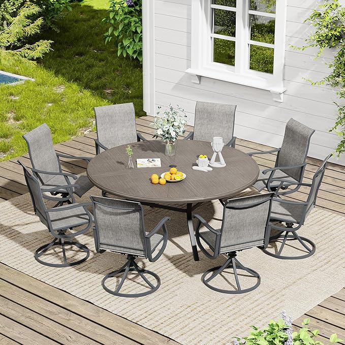 VICLLAX 9 Pieces Outdoor Dining Set, Swivel Dining Chairs Set of 8 and Round Patio Table