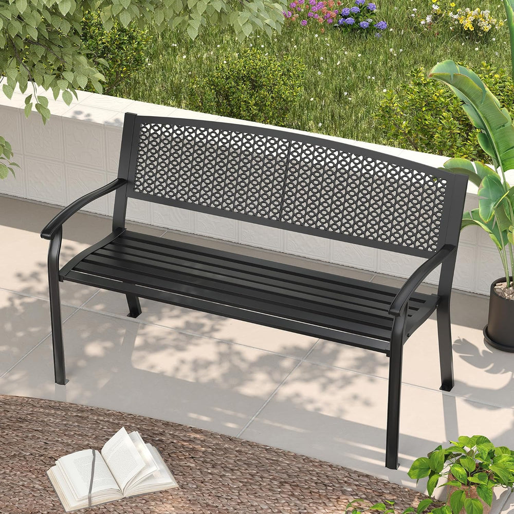 Vicllax Outdoor Garden Bench, Waterproof Patio Metal Bench