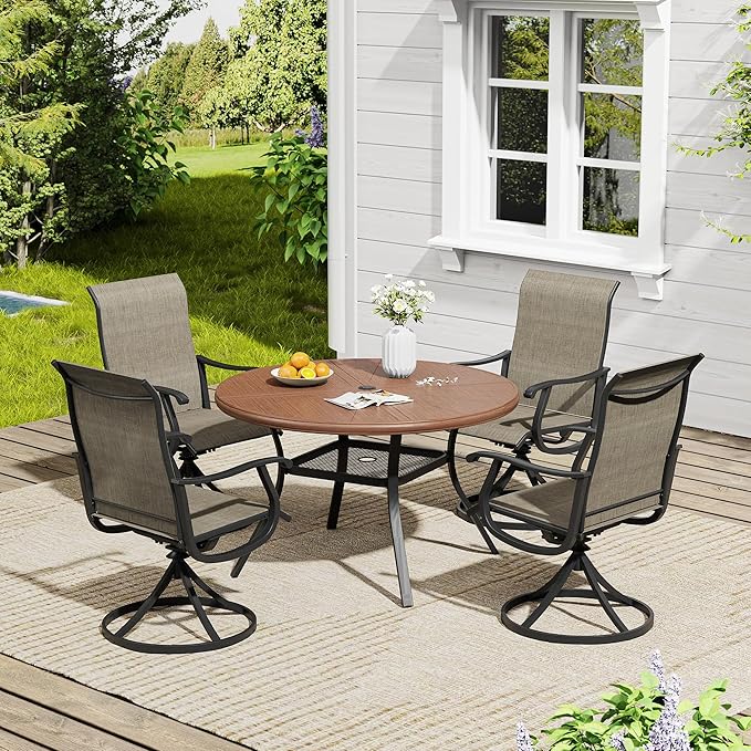 VICLLAX 5/7 Pieces Outdoor Dining Set, Swivel Dining Chairs Set of 4/6 and Round Patio Table