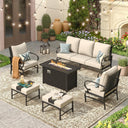 Vicllax 6-Piece Outdoor Patio Conversation Sofa Set With Metal Rectangular Fire Pit and Ottomans