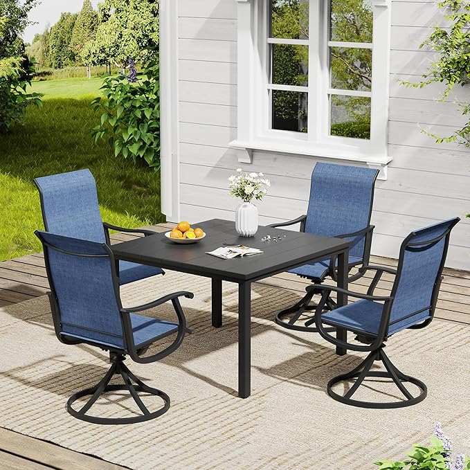 Vicllax Outdoor 40.2“ Dining Table Set of 4, Square Table with Swivel Dining