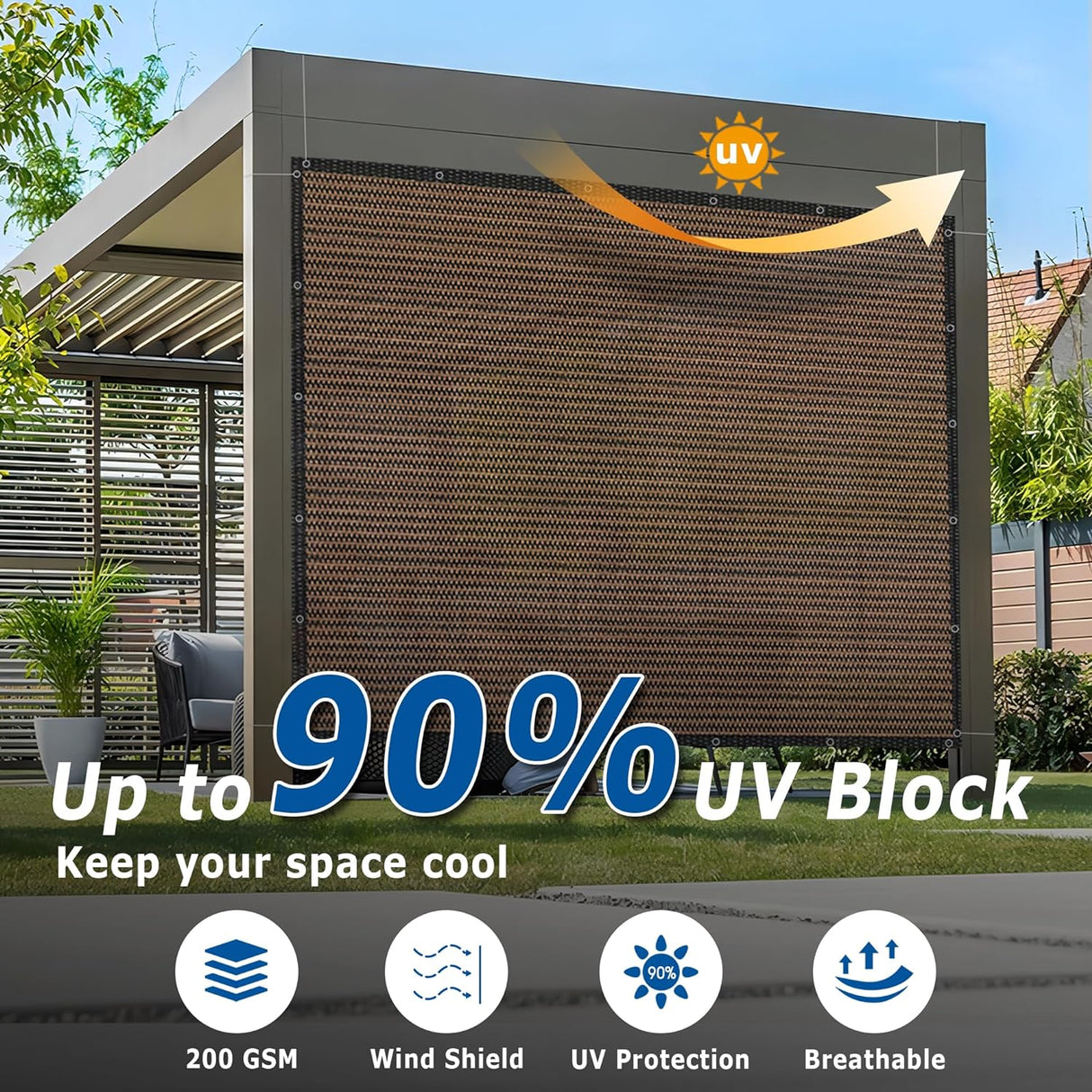 Vicllax 90% Shade Cloth Sun Shade Privacy Panel with Reinforced Grommets