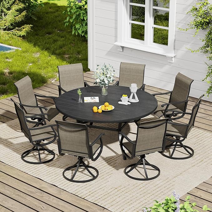 Vicllax Outdoor Dining Table Set of 4/8, Plastic Round Table 41.7" / 56.3" with Swivel Dining Chairs