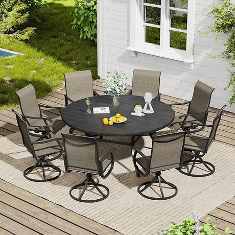 Vicllax Outdoor Dining Table Set of 4/8, Plastic Round Table 41.7" / 56.3" with Swivel Dining Chairs