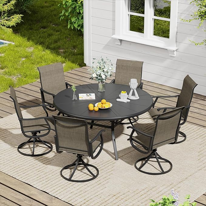 VICLLAX 5/7 Pieces Outdoor Dining Set, Swivel Dining Chairs Set of 4/6 and Round Patio Table