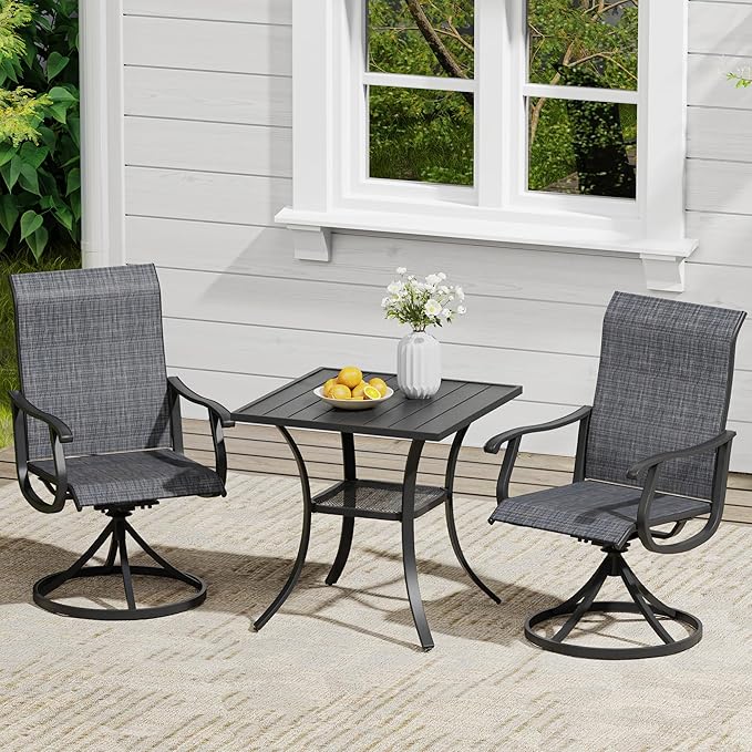 VICLLAX 3 Pieces Outdoor Dining Set, Set of 2 Patio Swivel Dining Chairs and 28" Square Table