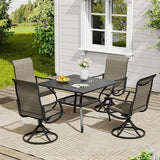 VICLLAX 5 Pieces Outdoor Dining Set, Swivel Dining Chairs and 37.8" Square Patio Table with Storage Shelf