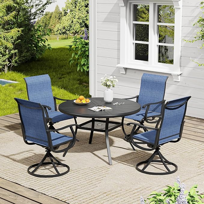 VICLLAX 5/7 Pieces Outdoor Dining Set, Swivel Dining Chairs Set of 4/6 and Round Patio Table