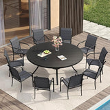 Vicllax 11 Pcs Outdoor Dining Set with 60“ Round Metal Table and Stackable Sling Chair