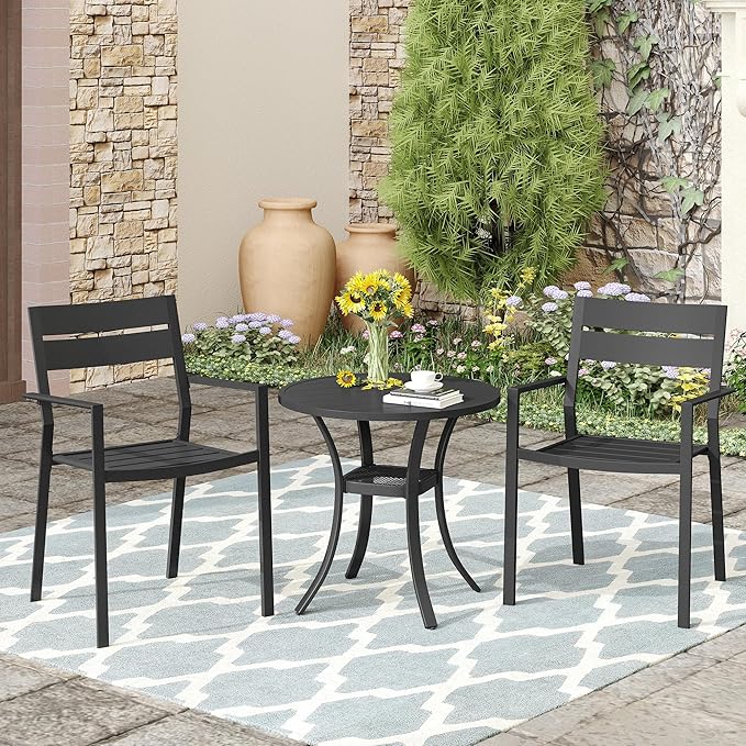 Vicllax Outdoor Patio Bistro Set of 2, Metal 27.6" Round Table and Stackable Dining Chair