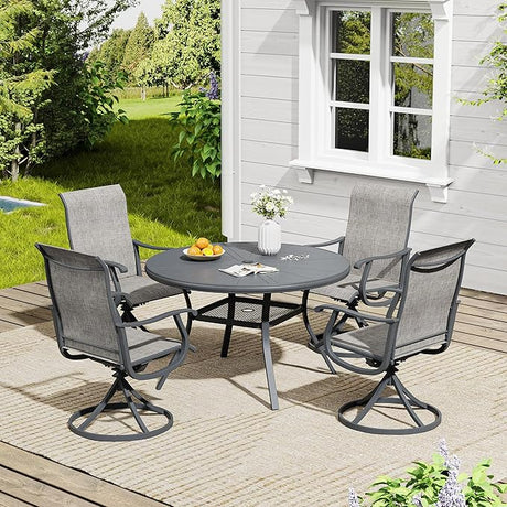 VICLLAX 5/7 Pieces Outdoor Dining Set, Swivel Dining Chairs Set of 4/6 and Round Patio Table