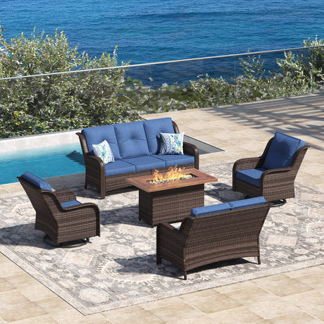 Vicllax Patio Wicker Oasis Lounge Set, 5 Seater with Fire table & Loveseat