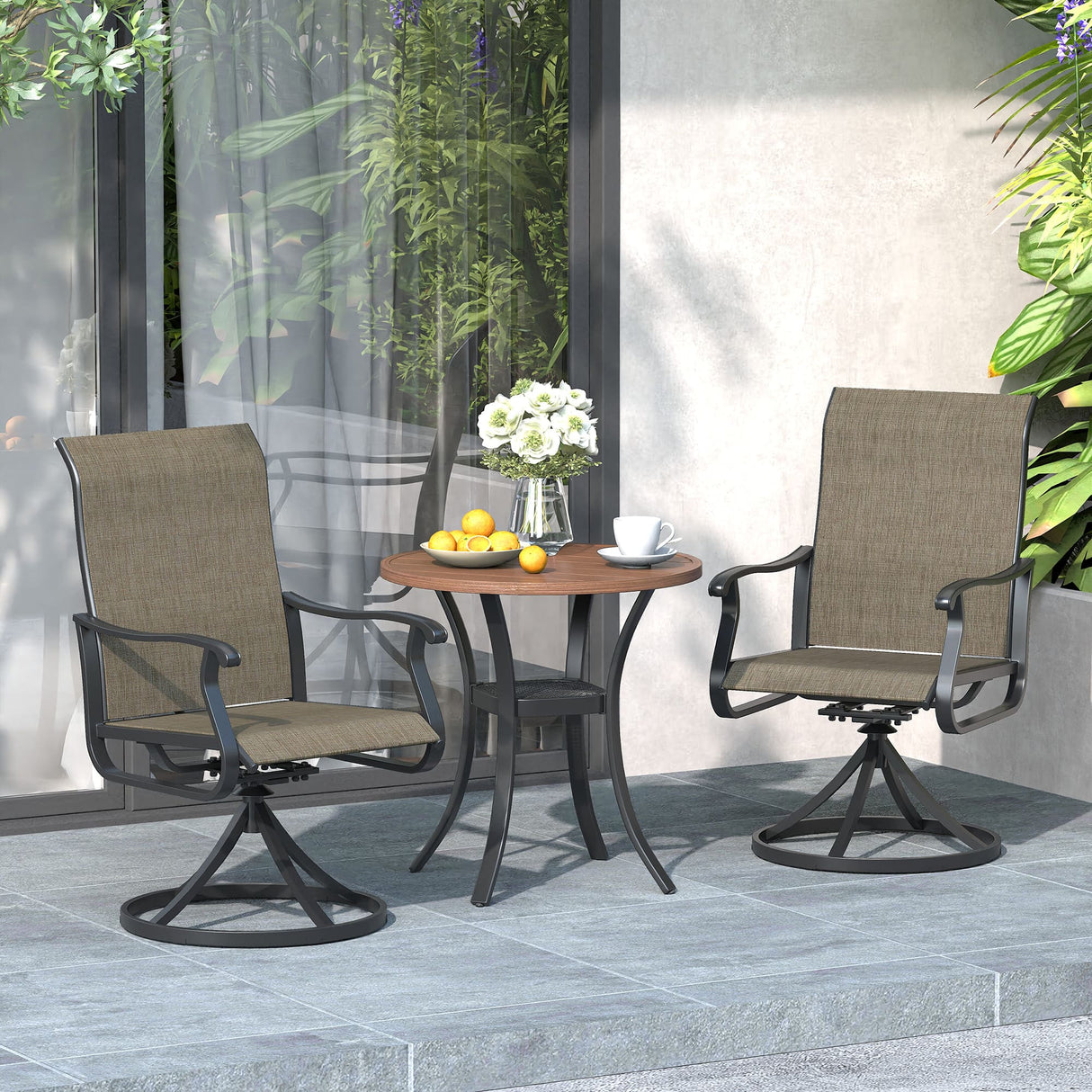 Vicllax 3-Piece Patio Bistro Set, Outdoor Swivel Chairs and 27.6" Small Metal Table With Storage Rack