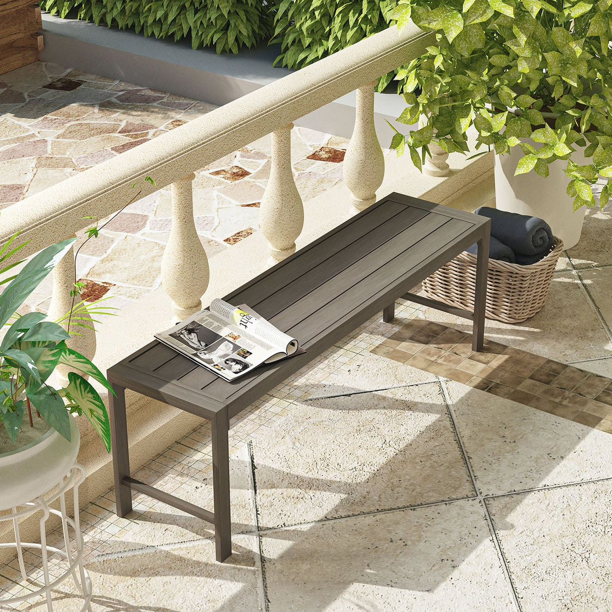 Vicllax 51" Outdoor Bench for Lawn Garden, Backless Patio Garden Bench