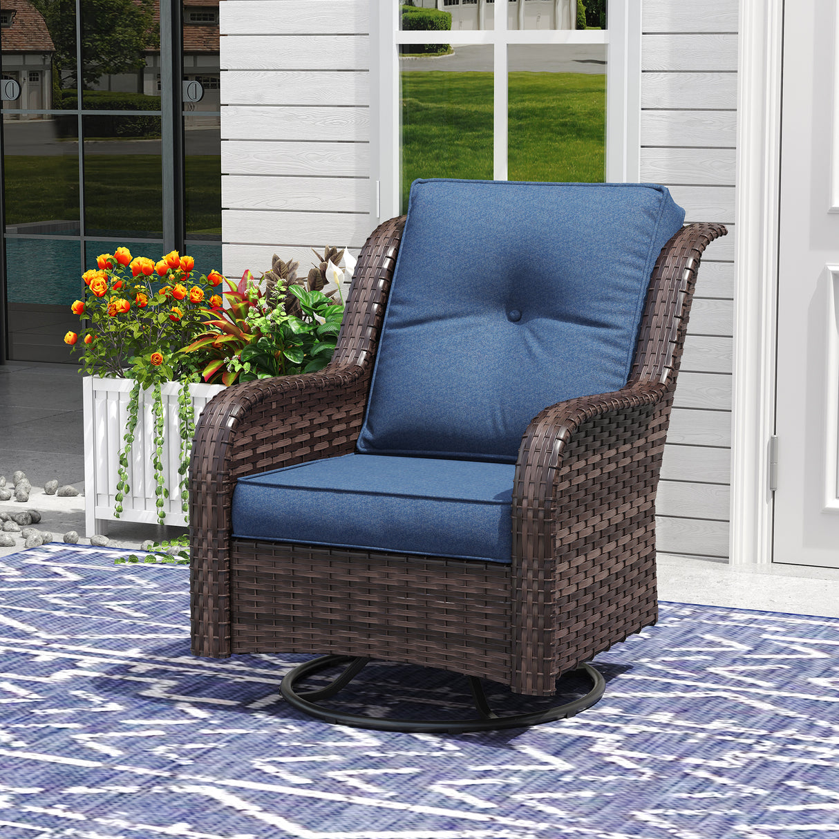 Vicllax Patio Wicker Oasis Lounge Sofa, Swivel Chair with Side Table