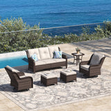Vicllax 4 Pieces Patio Wicker Oasis Lounge Set, 3-Seater with Ottoman
