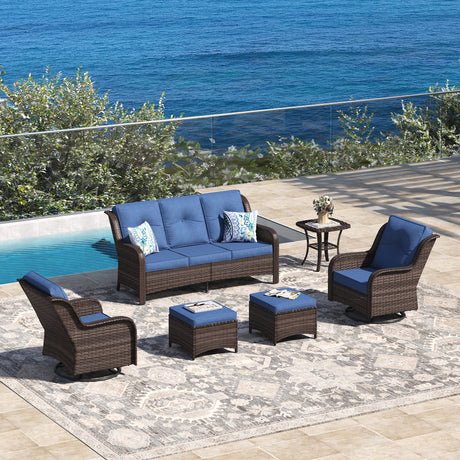 Vicllax 4 Pieces Patio Wicker Oasis Lounge Set, 3-Seater with Ottoman