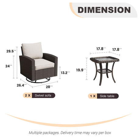 Vicllax 3/5 Pcs Patio Sofa Set, Wicker Outdoor Conversation Set with Sofa Chairs and Ottomans