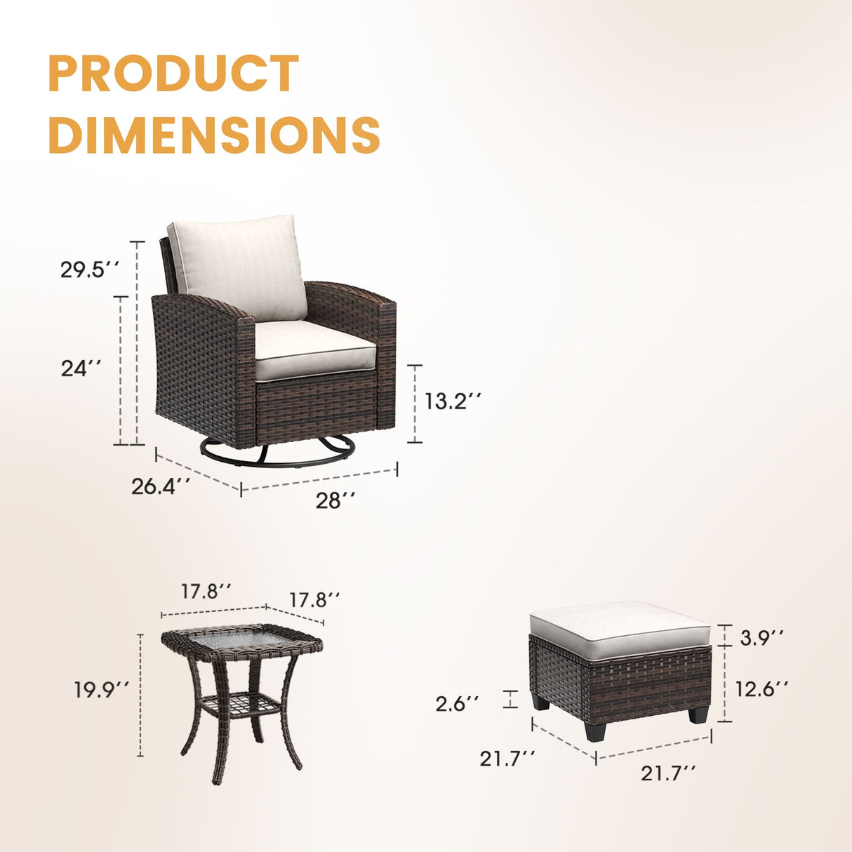 Vicllax 3/5 Pcs Garden Sofa Set, Wicker Outdoor Conversation Set with Sofa Chairs and Ottomans