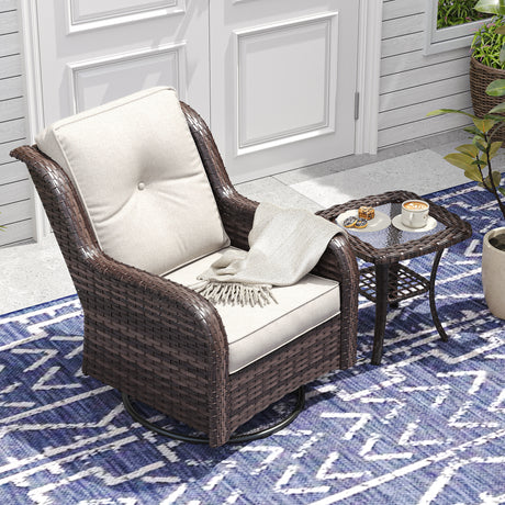 Vicllax Patio Wicker Oasis Lounge Sofa, Swivel Chair with Side Table