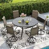 Vicllax 7/9 Pieces Outdoor Dining Set, Metal Round Dining Table and Premium Paddad Swivel Chairs