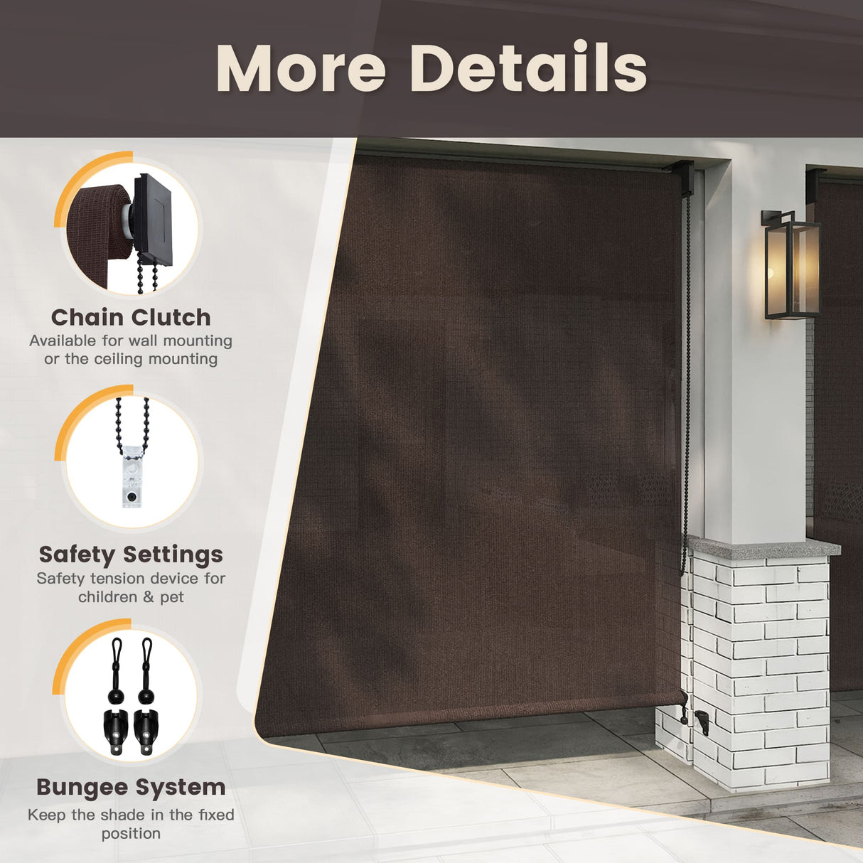 Vicllax Outdoor Sun Blocking Roller Shade, Patio Roll Up Shade Blinds