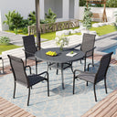 Vicllax Juego de comedor para exterior de 7 piezas con mesa redonda de metal de 48" y sillones de textileno 