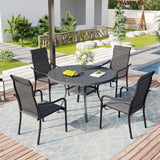 Vicllax 5 Pcs Outdoor Dining Set with 40.6" Round Metal Table and High Back Stackable Chair