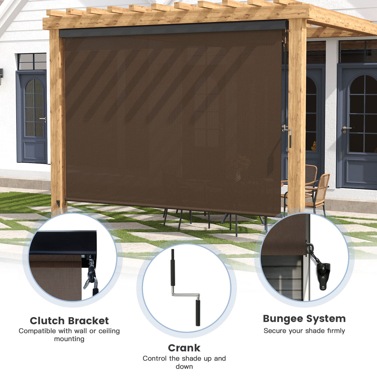 Vicllax Premium Patio Sun Blocking Roller Shade, Solar Shade with Aluminum Valance