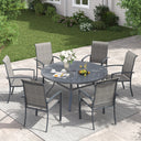 Vicllax 7 PCS Patio Dining Table Set, 50" Round Metal Table with Shelf and Skyline Stackable Chair