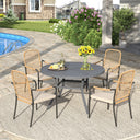 Vicllax 5 PCS Patio Dining Table Set, 41" Round Metal Table with Shelf and Solana Stackable Chair