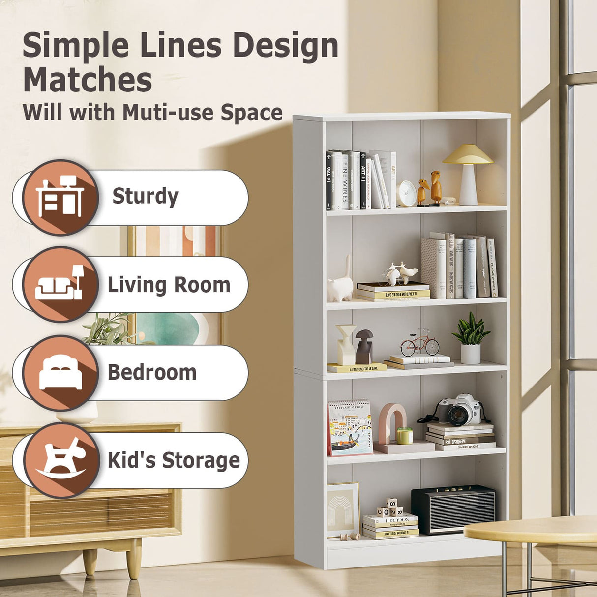 Vicllax Wooden Bookcase, 3/4/5 Shelf Display Open Bookshelves for Home Office