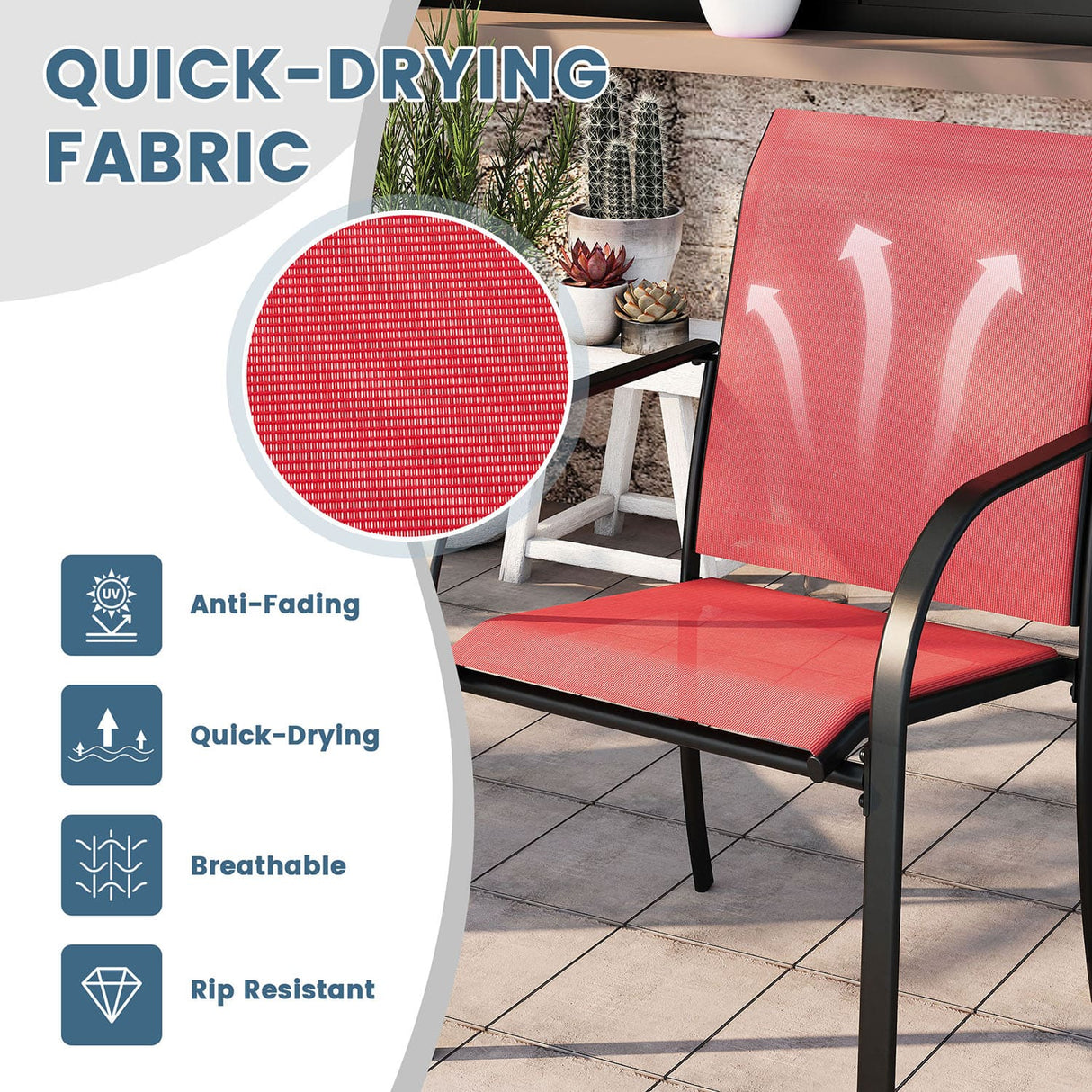 Vicllax 7 Pieces Outdoor Dining Set with Metal Rectangular Table and Stackable Sling Chair