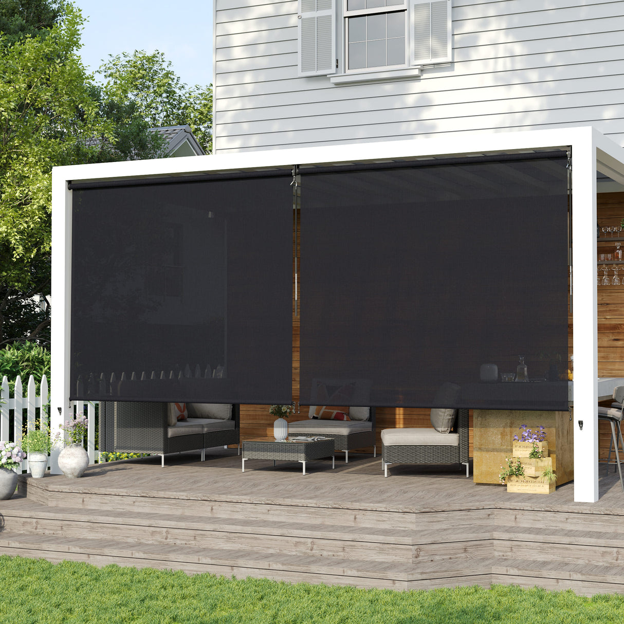 Vicllax Outdoor Cordless Sun Blocking Roller Shade, Patio Crank Roll Up Sun Shade