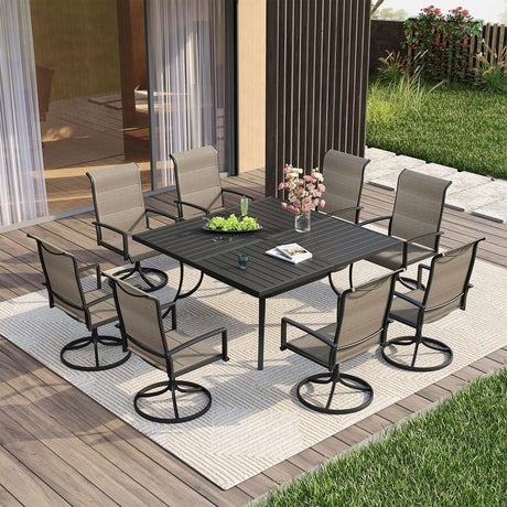 Vicllax 9 Pieces Outdoor Dining Set with 59" Square Dining Table and Swivel Chairs