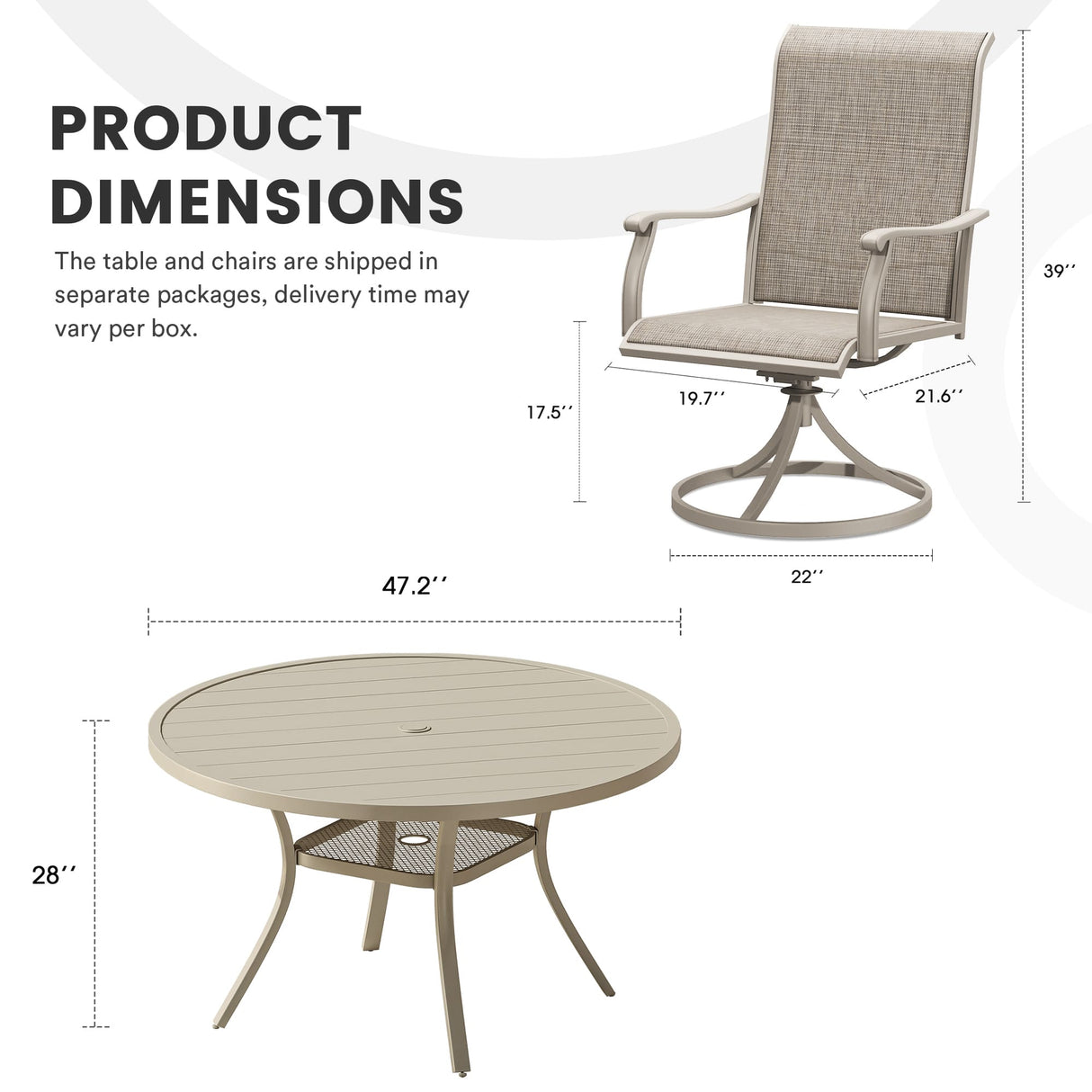 Vicllax 7 Pieces Outdoor Dining Set with 48" Round Dining Table and Swivel Chairs