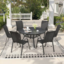 Vicllax 7 PCS Patio Dining Table Set, 47" Round Metal Table with Shelf and Horizon Stackable Chair