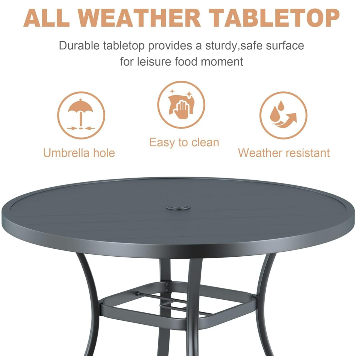Vicllax 42" Round Metal Patio Table with Adjustable Umbrella Hole